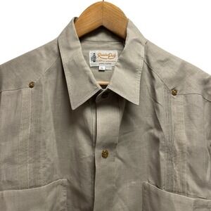Ramon Puig Men's 1XL Button Front Guayabera 4 Pocket Cuban Khaki Linen L/S Shirt